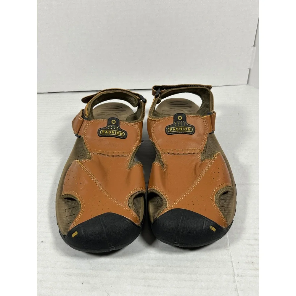 Fashion Mens Tan Brown Closed Toe Sport Hiking Sandals Size 47 Adjustable‎ Strap